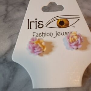 Iris Purple and Yellow Flower Earrings